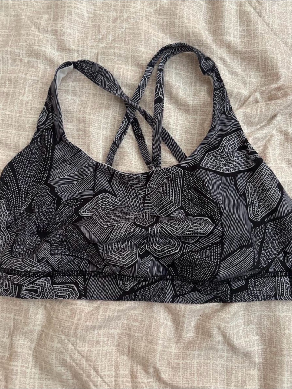 lululemon athletica Black & White Floral Strappy Sports Bra